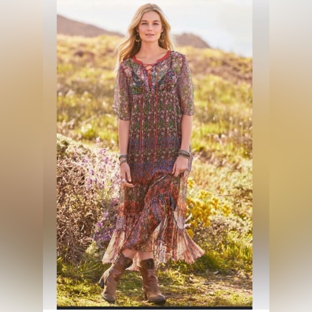 Sundance shaded grove sheer floral maxi dress XS